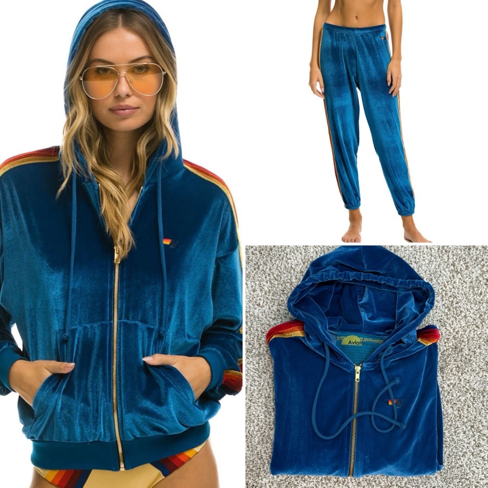 Aviator Nation Velvet Relaxed Zip Hoodie and Classic Sweatpants set
